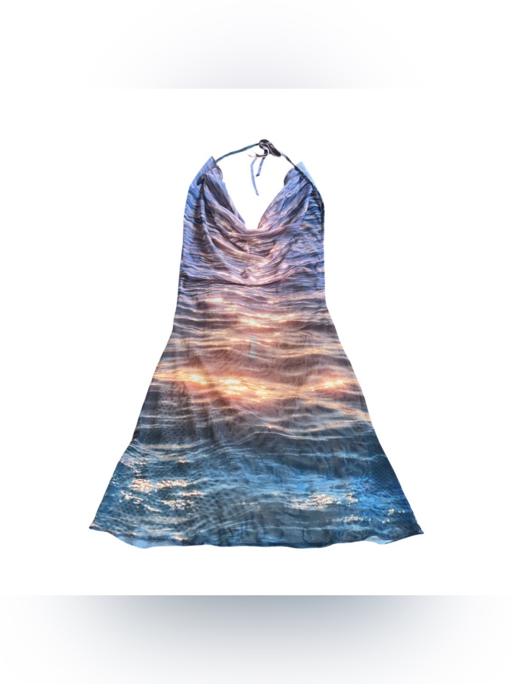 Halter Beach Coverup Dress in Ocean Blue Sunset Print